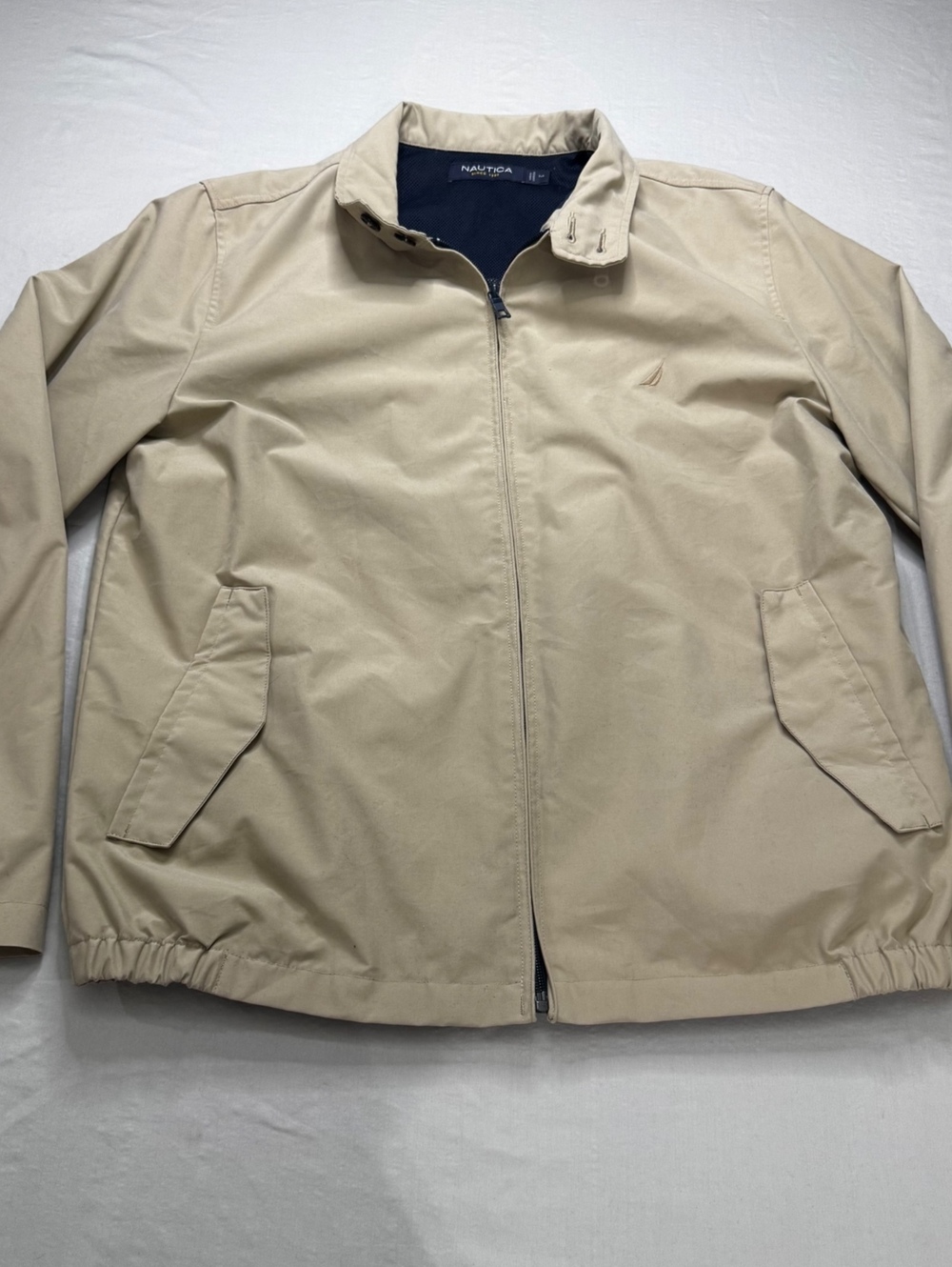 Nautica Men’s M Beige Harrington Jacket Full Zip Mesh Lined Windbreaker